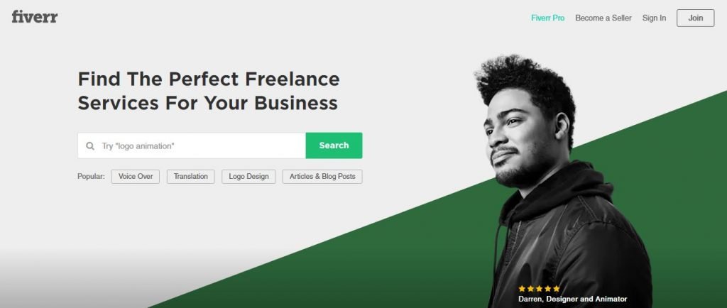 página inicial do Fiverr